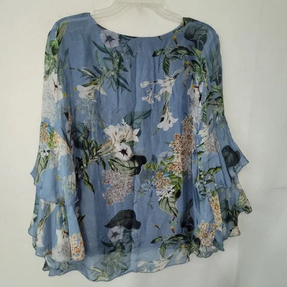 LE MARAIS PARIS Silk Floral Bell Sleeve Blouse Top Made in Italy Size S Lined - Picture 5 of 11